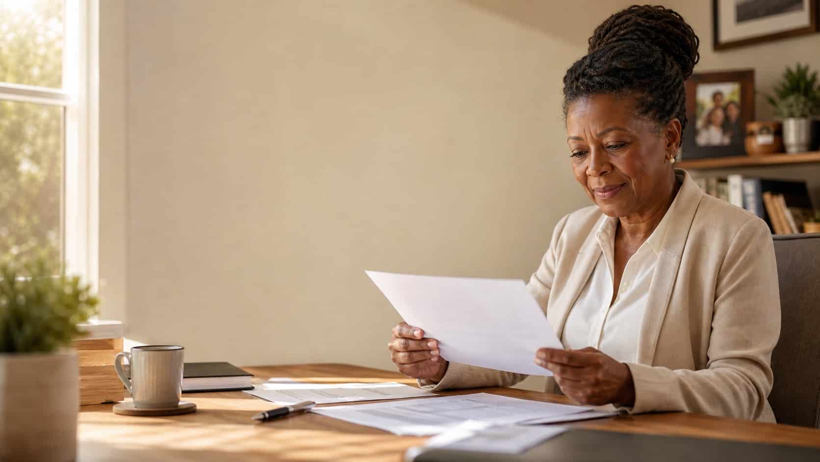 Estate planning in South Africa — professional reviewing financial documents in a calm home office setting