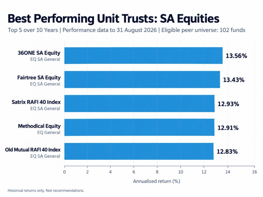 Top 5 over 10 years SA equities to end August 2026
