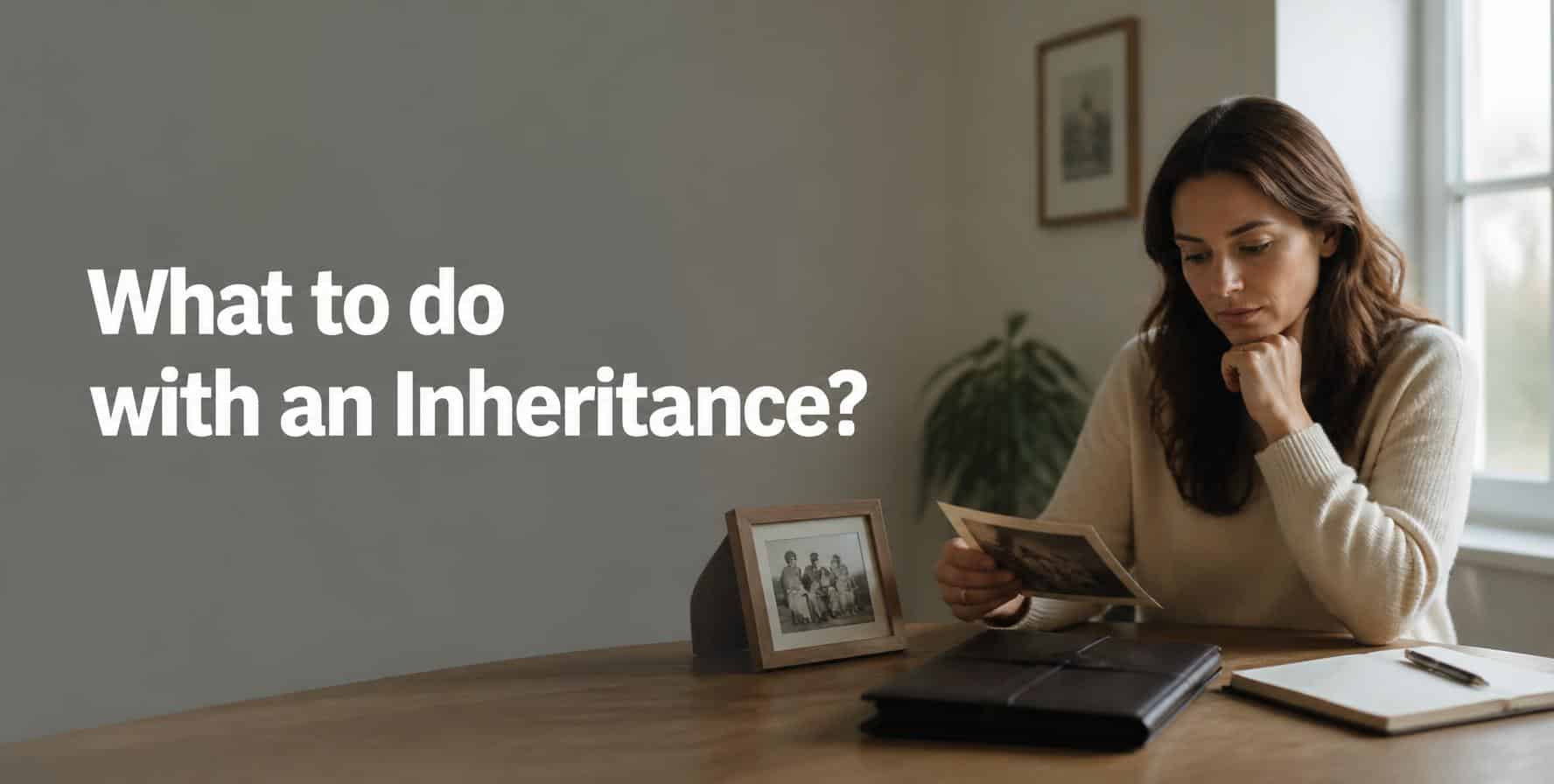 Adult reviewing family papers after receiving an inheritance.